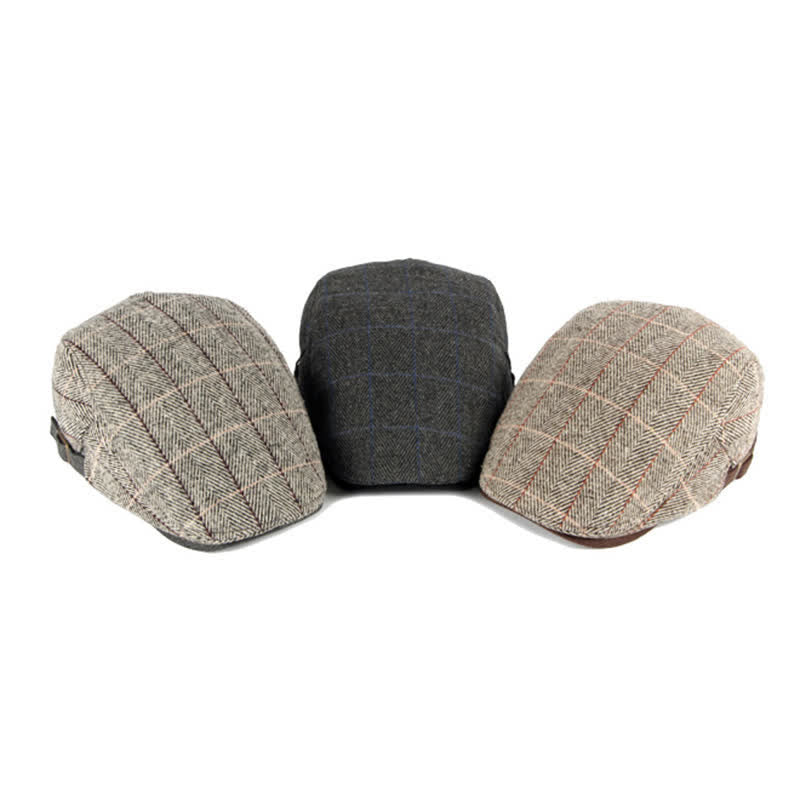 Cappello basco piatto in cotone Gatsby a spina di pesce vintage