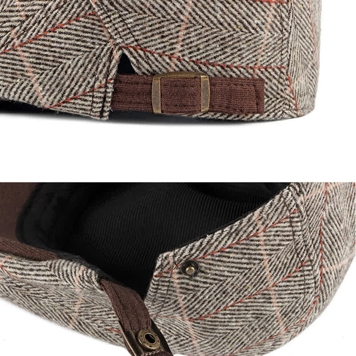 Cappello basco piatto in cotone Gatsby a spina di pesce vintage