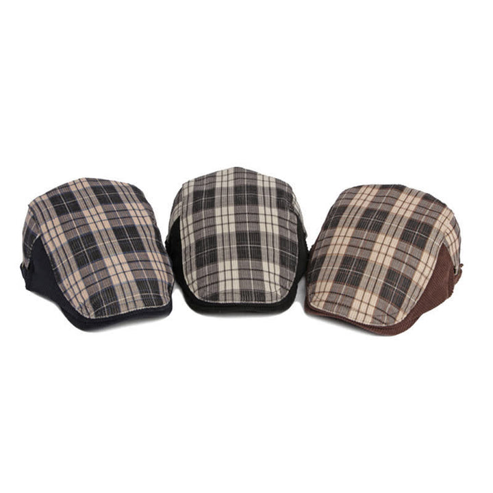 Cappello basco con visiera a becco d'anatra in velluto a coste scozzese