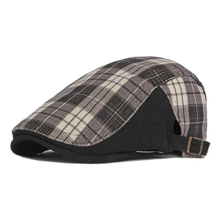 Cappello basco con visiera a becco d'anatra in velluto a coste scozzese