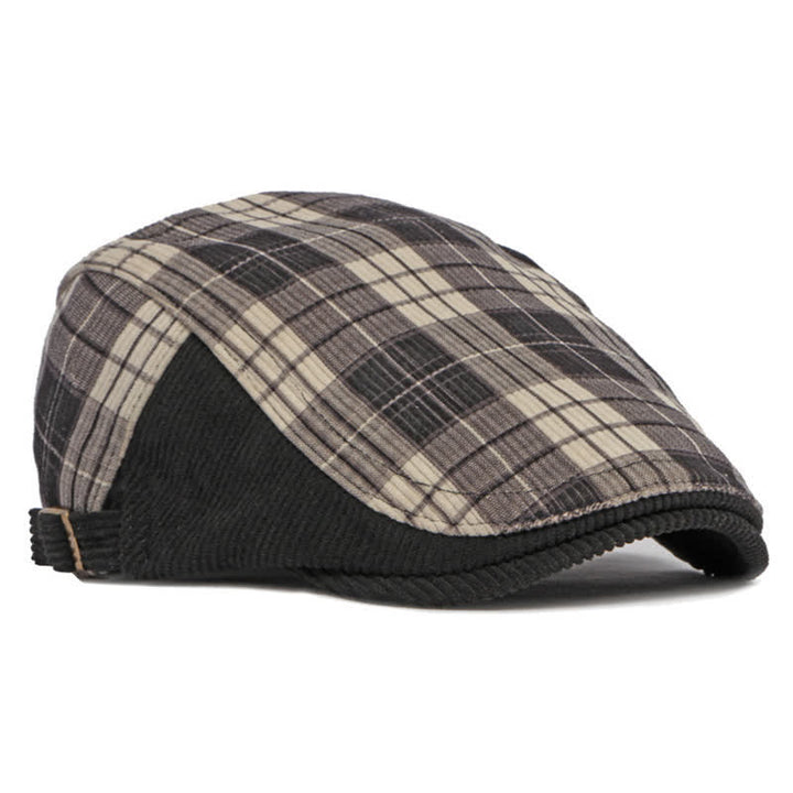 Cappello basco con visiera a becco d'anatra in velluto a coste scozzese
