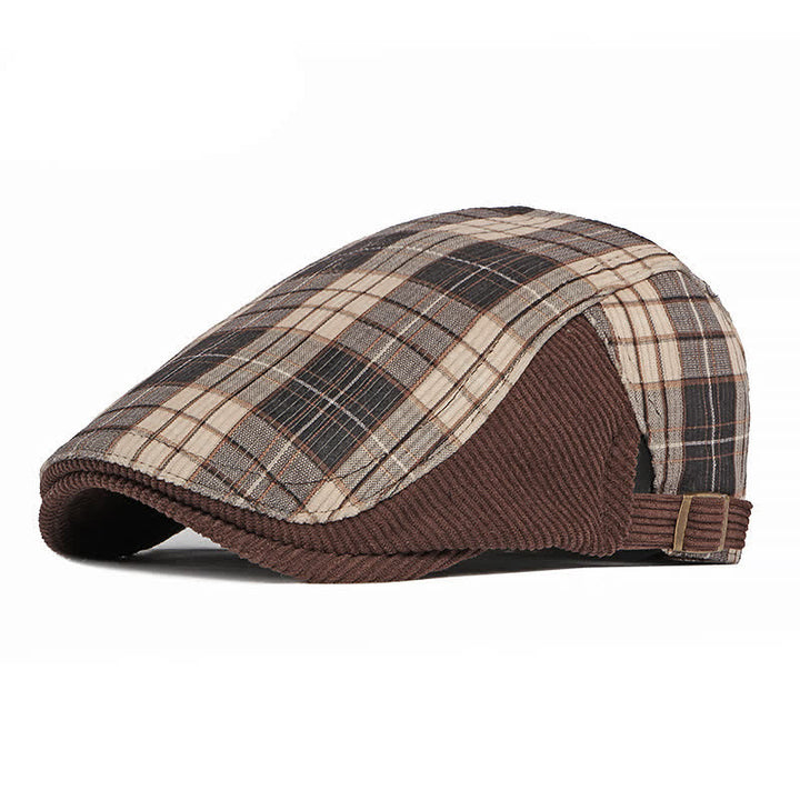 Cappello basco con visiera a becco d'anatra in velluto a coste scozzese