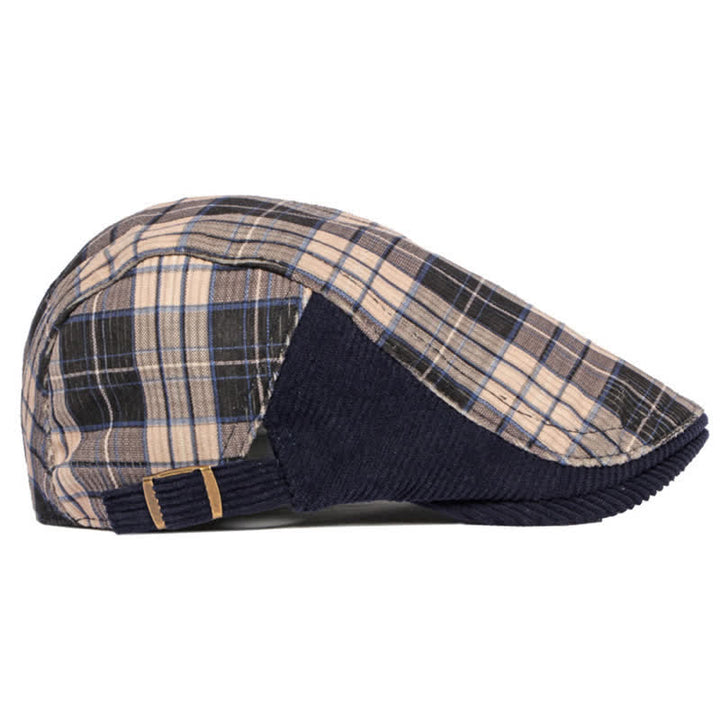 Cappello basco con visiera a becco d'anatra in velluto a coste scozzese