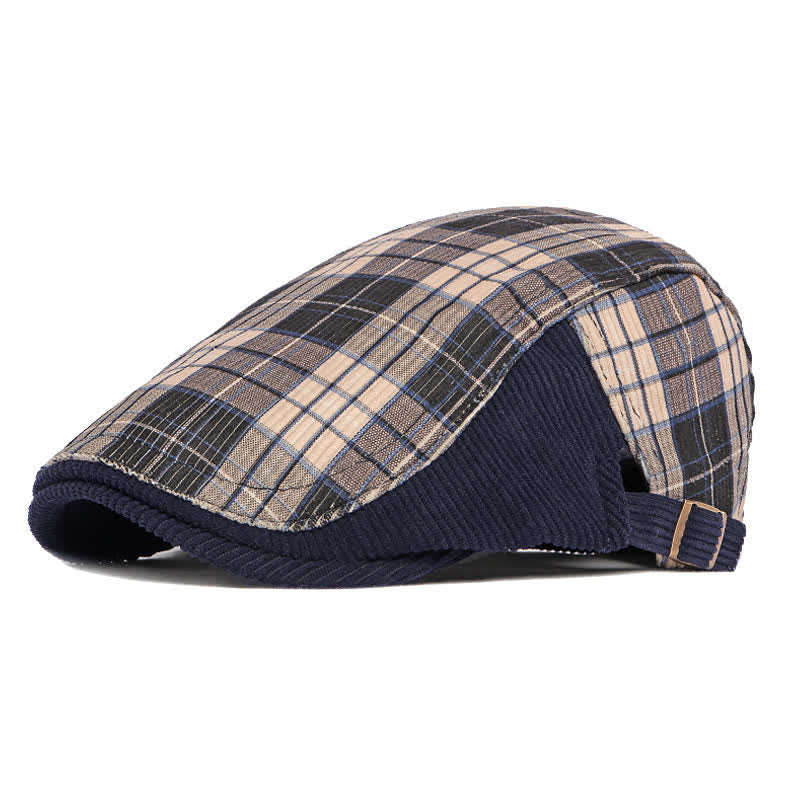 Cappello basco con visiera a becco d'anatra in velluto a coste scozzese