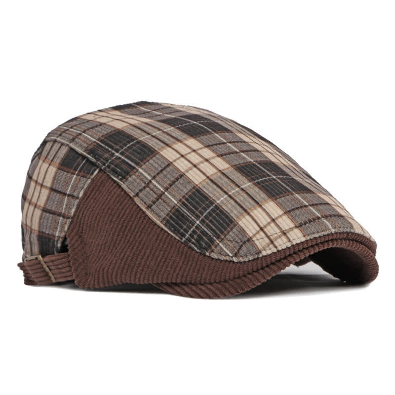 Cappello basco con visiera a becco d'anatra in velluto a coste scozzese