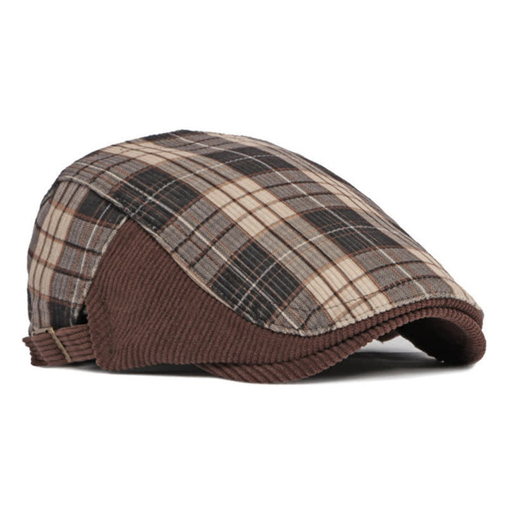 Cappello basco con visiera a becco d'anatra in velluto a coste scozzese