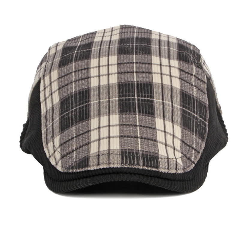 Cappello basco con visiera a becco d'anatra in velluto a coste scozzese