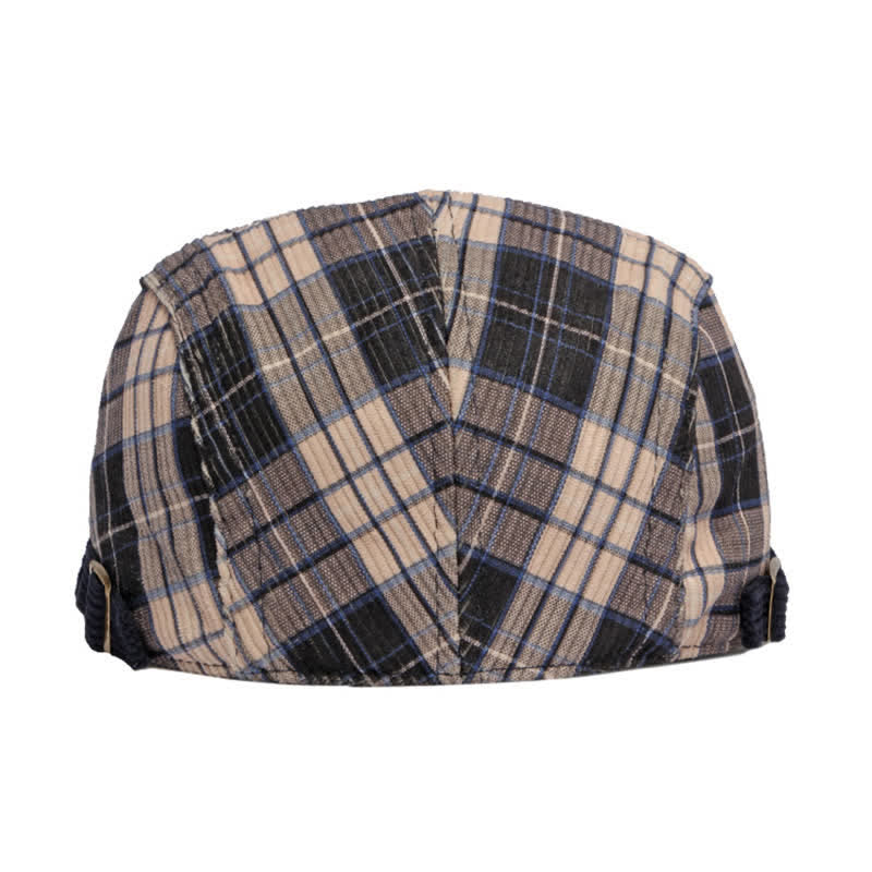 Cappello basco con visiera a becco d'anatra in velluto a coste scozzese