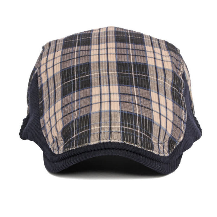 Cappello basco con visiera a becco d'anatra in velluto a coste scozzese