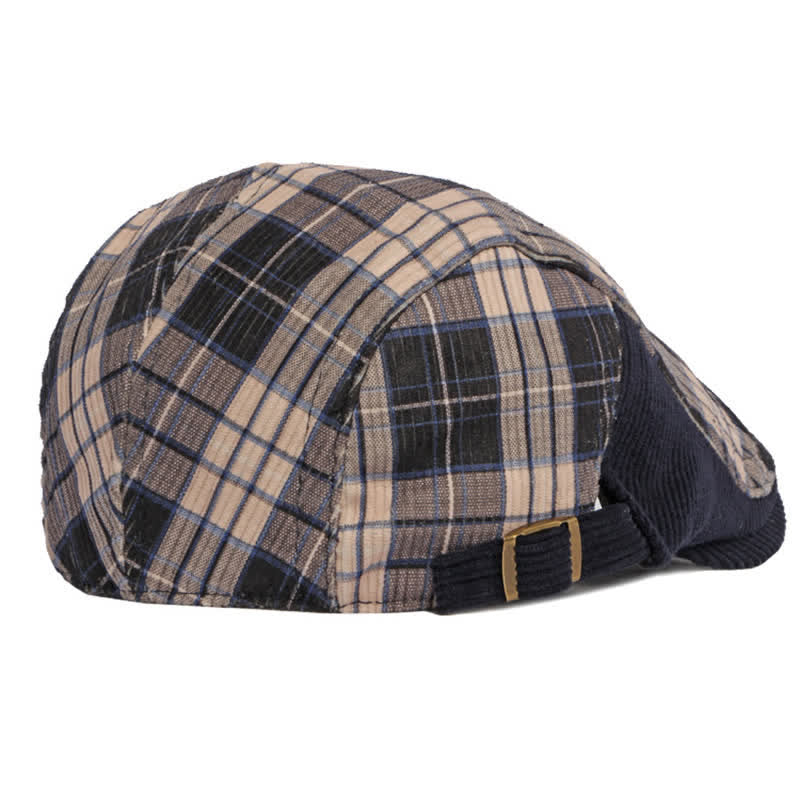 Cappello basco con visiera a becco d'anatra in velluto a coste scozzese
