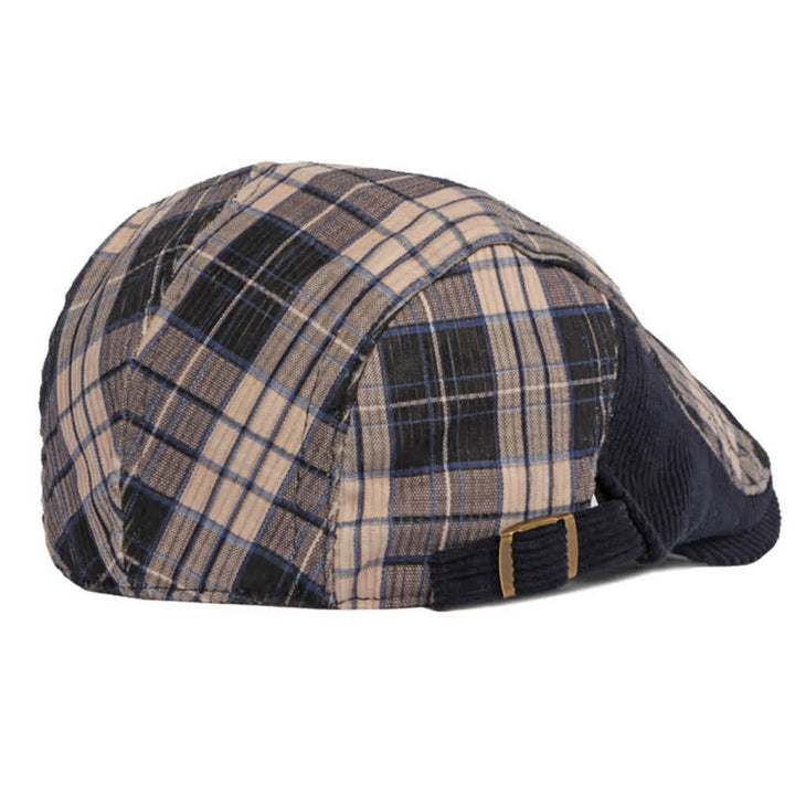 Cappello basco con visiera a becco d'anatra in velluto a coste scozzese