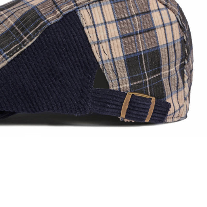 Cappello basco con visiera a becco d'anatra in velluto a coste scozzese