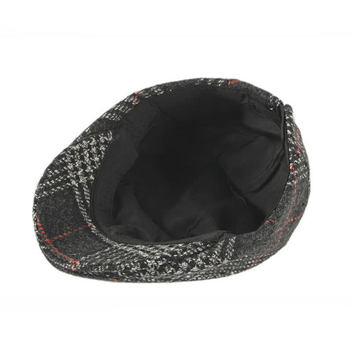Cappello basco con visiera in misto lana a quadri a righe vintage
