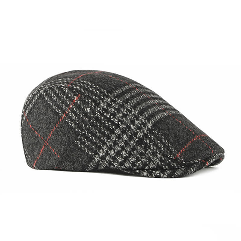 Cappello basco con visiera in misto lana a quadri a righe vintage