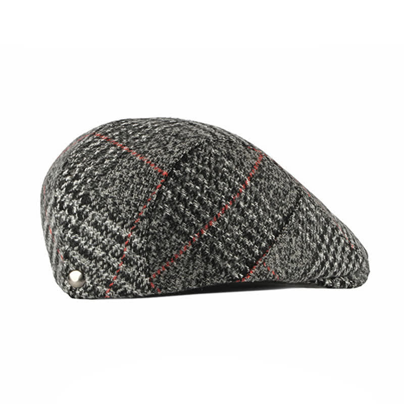 Cappello basco con visiera in misto lana a quadri a righe vintage