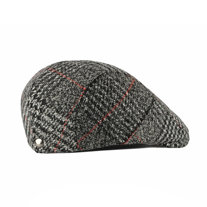 Cappello basco con visiera in misto lana a quadri a righe vintage