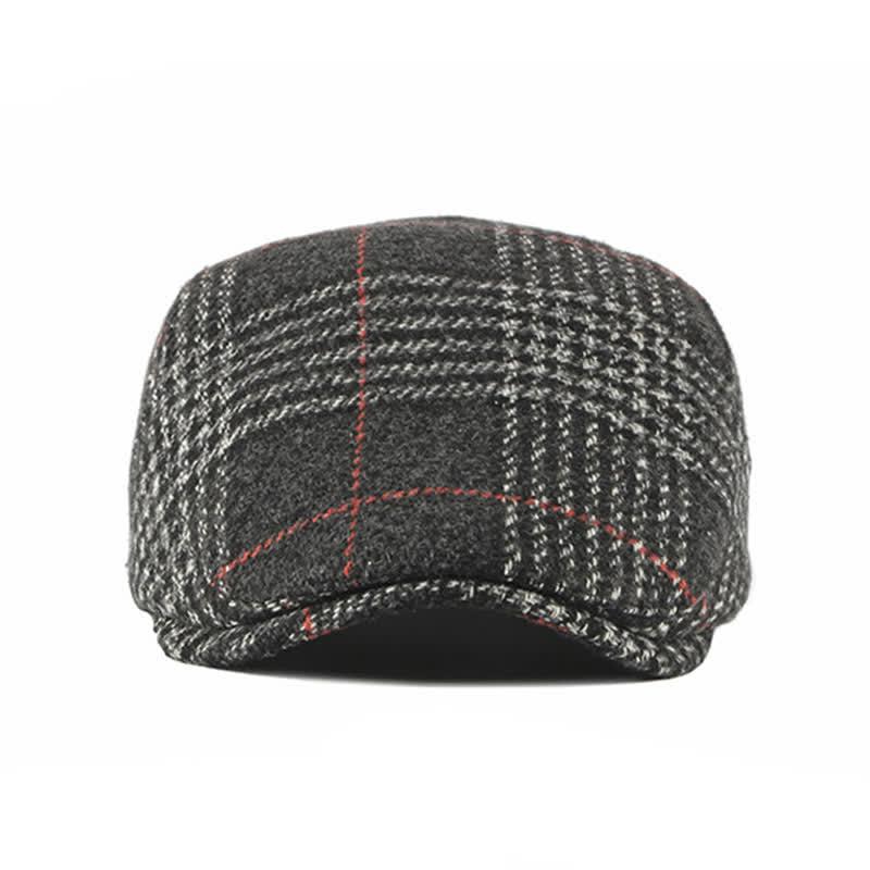 Cappello basco con visiera in misto lana a quadri a righe vintage