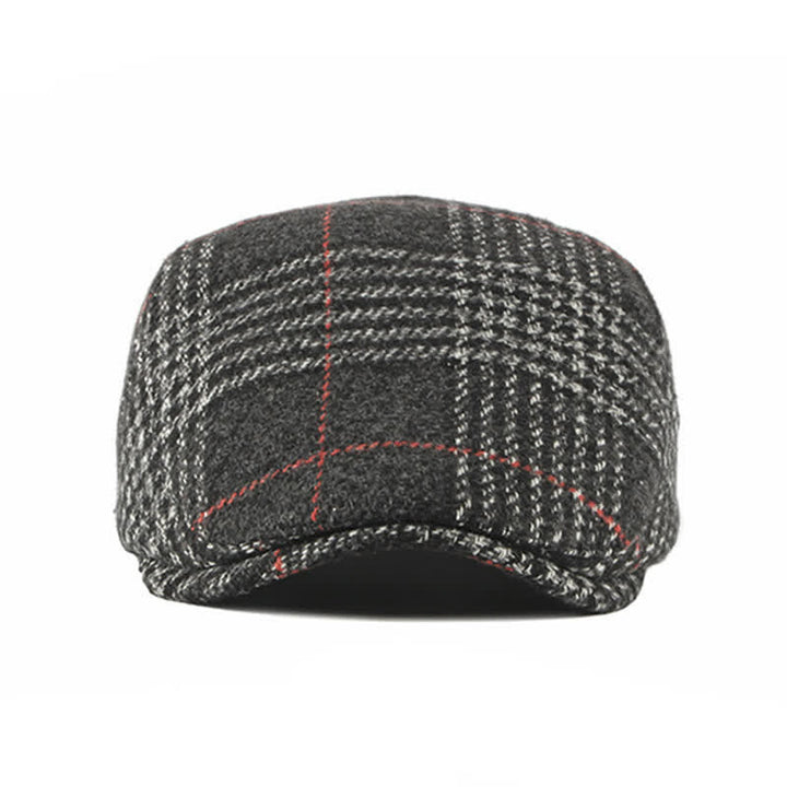 Cappello basco con visiera in misto lana a quadri a righe vintage