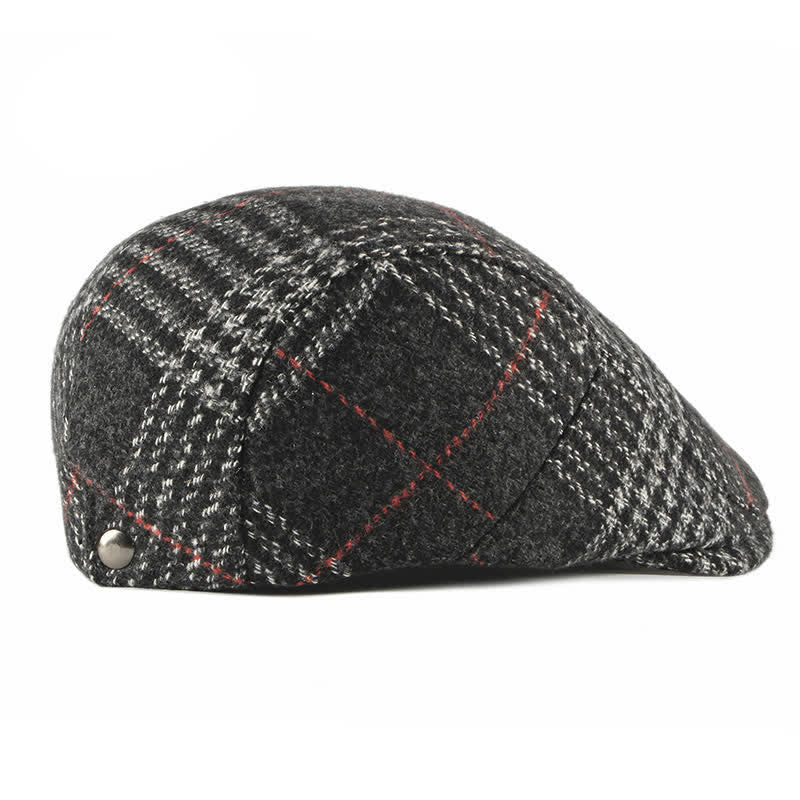 Cappello basco con visiera in misto lana a quadri a righe vintage