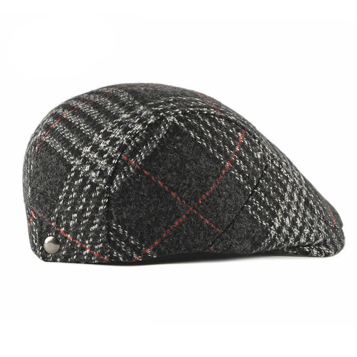Cappello basco con visiera in misto lana a quadri a righe vintage