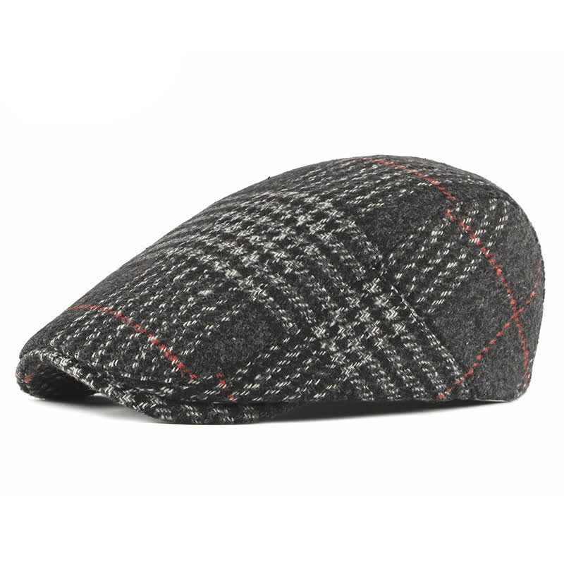 Cappello basco con visiera in misto lana a quadri a righe vintage