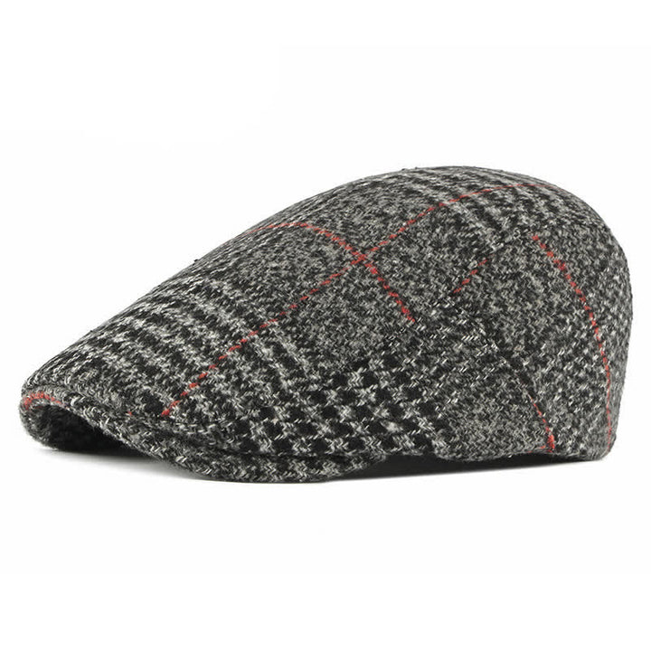 Cappello basco con visiera in misto lana a quadri a righe vintage