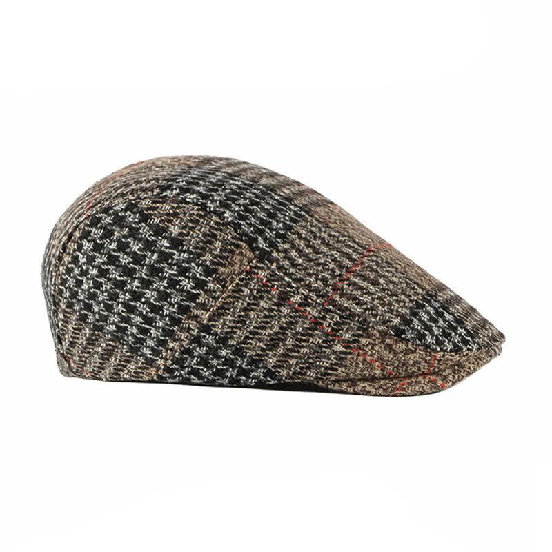 Cappello basco con visiera in misto lana a quadri a righe vintage