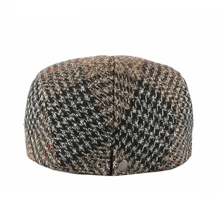 Cappello basco con visiera in misto lana a quadri a righe vintage