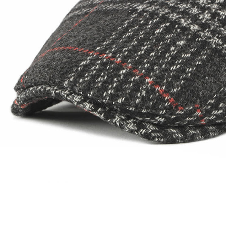 Cappello basco con visiera in misto lana a quadri a righe vintage
