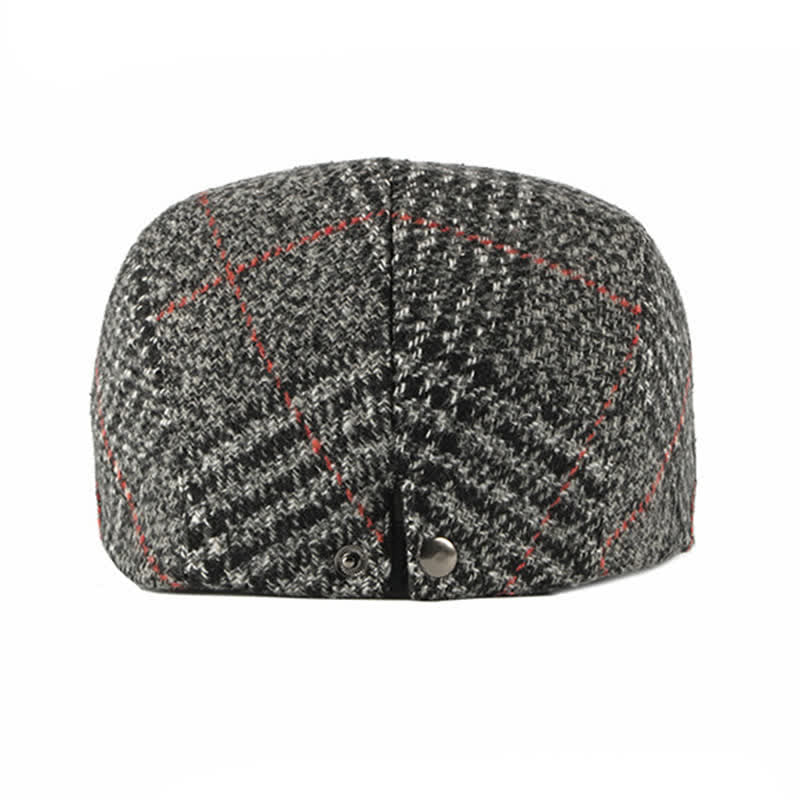 Cappello basco con visiera in misto lana a quadri a righe vintage