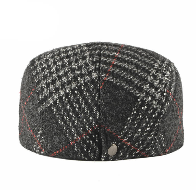 Cappello basco con visiera in misto lana a quadri a righe vintage