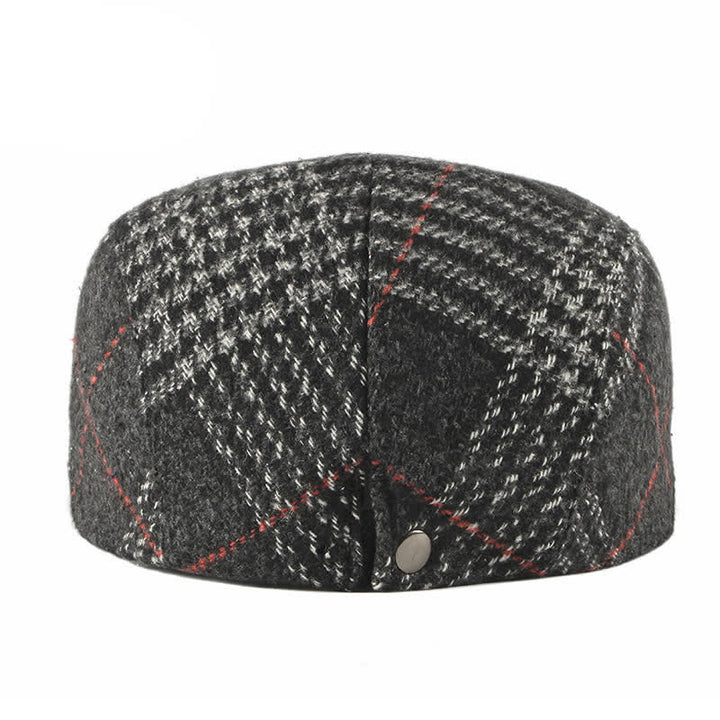 Cappello basco con visiera in misto lana a quadri a righe vintage