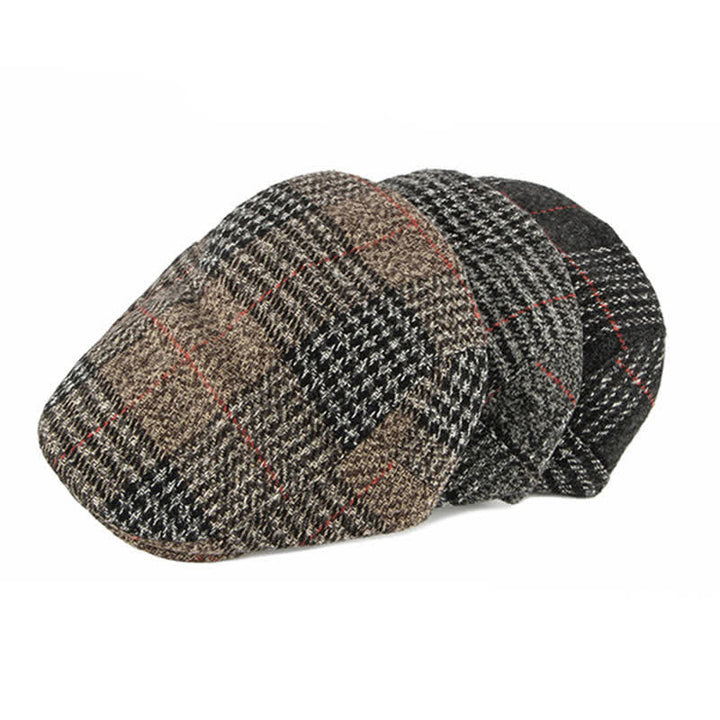 Cappello basco con visiera in misto lana a quadri a righe vintage