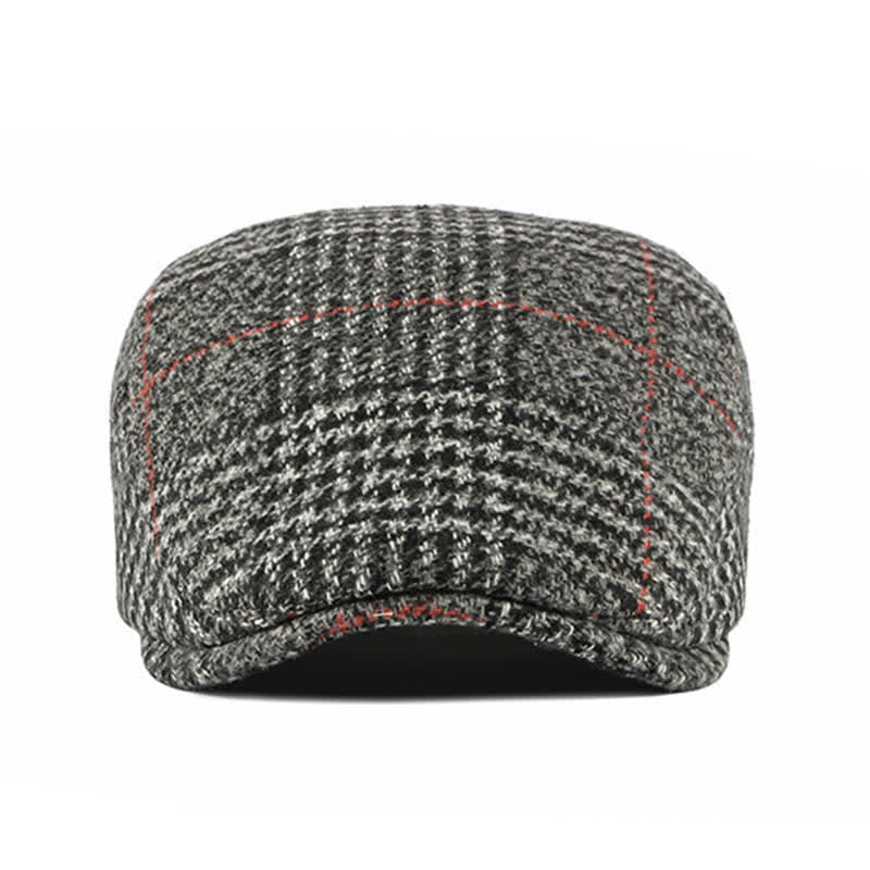Cappello basco con visiera in misto lana a quadri a righe vintage