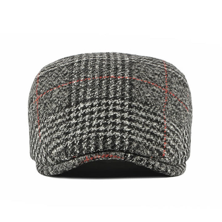 Cappello basco con visiera in misto lana a quadri a righe vintage