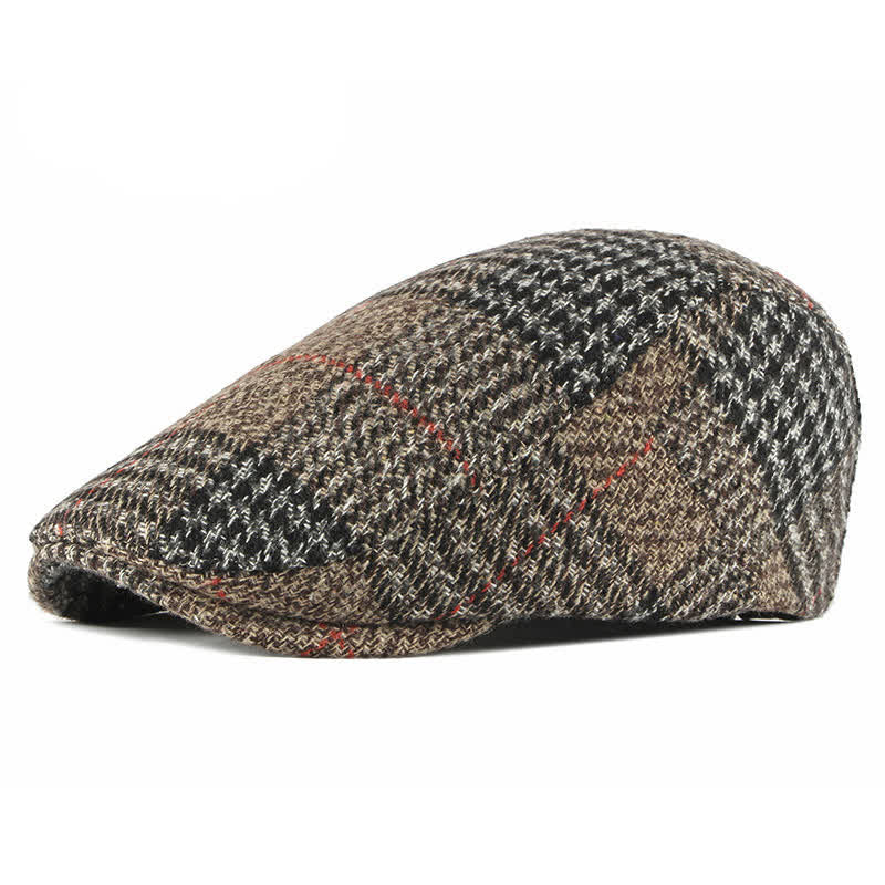 Cappello basco con visiera in misto lana a quadri a righe vintage - Cachi - Regolabile (21 1/4"-23 1/4") - image 0