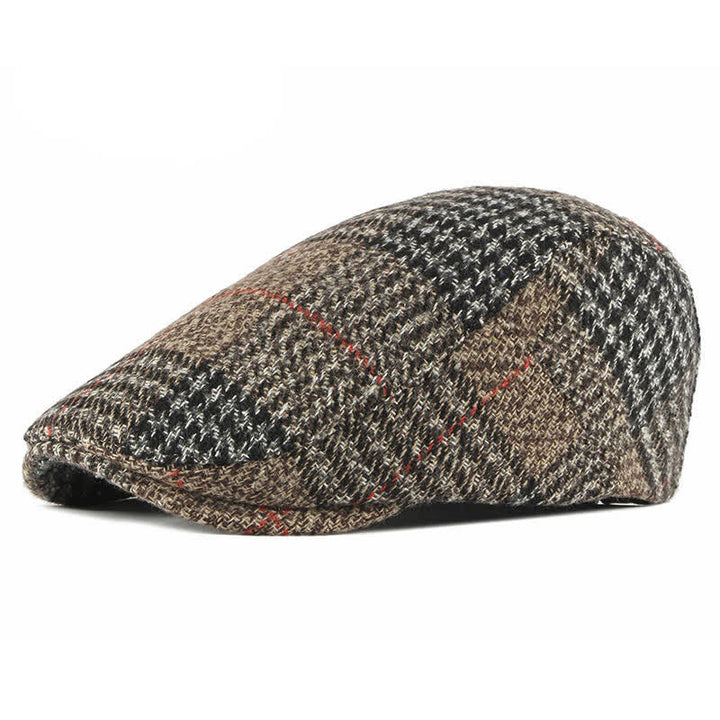 Cappello basco con visiera in misto lana a quadri a righe vintage