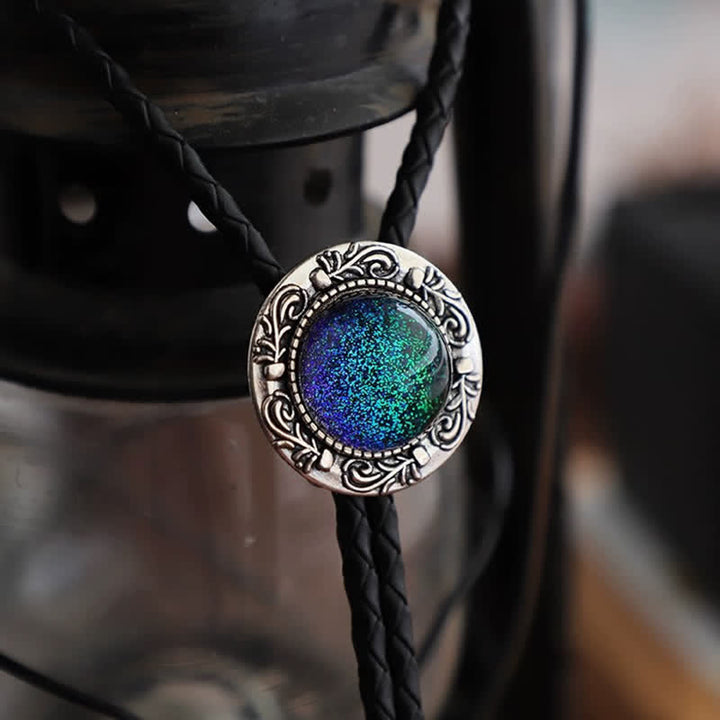 Cravatta Bolo con ciondolo retrò blu-verde e lacrime di sirena