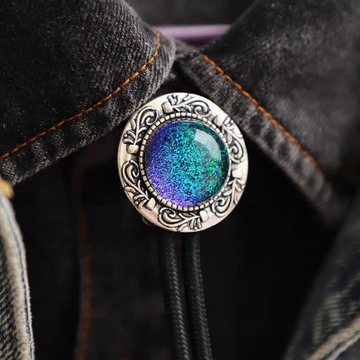 Cravatta Bolo con ciondolo retrò blu-verde e lacrime di sirena