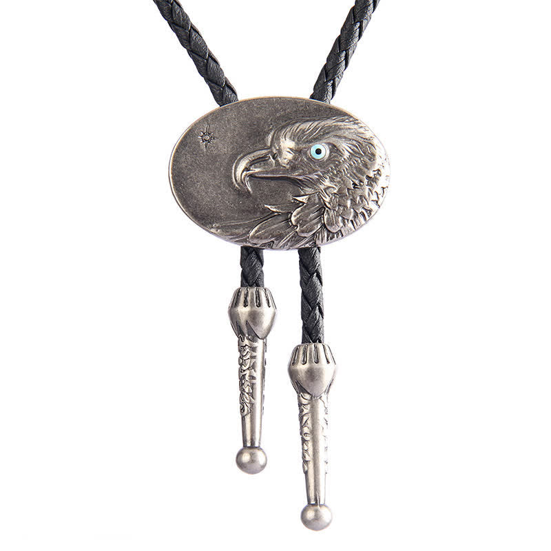 Cravatta Bolo con ciondolo ovale in rilievo in stile occidentale con aquila - Argento antico - image 1