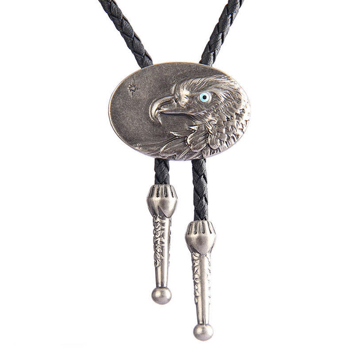 Cravatta Bolo con ciondolo ovale in rilievo in stile occidentale con aquila - Argento antico - image 1