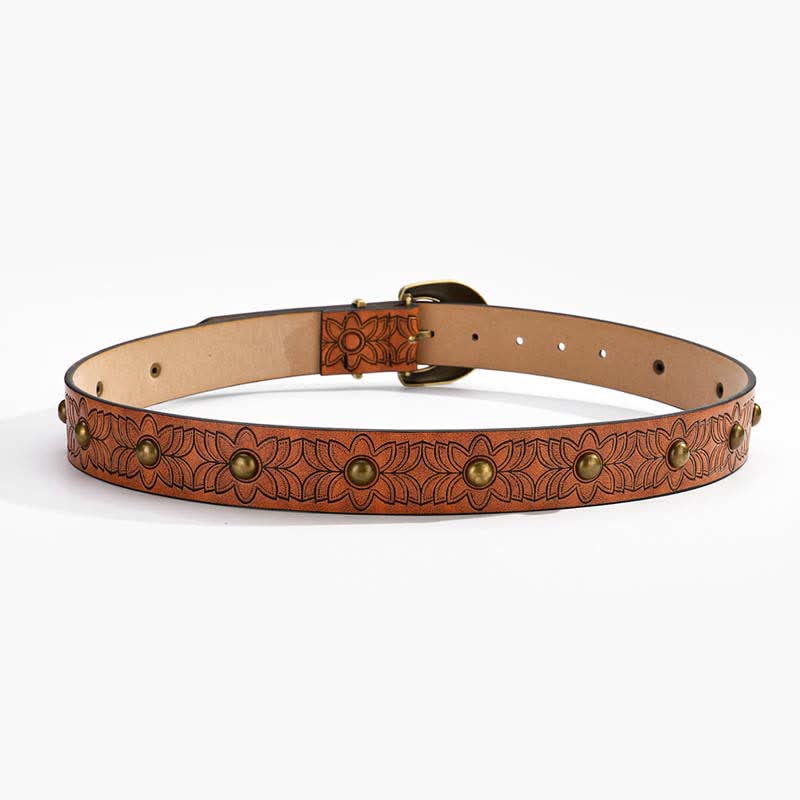 Cintura elegante in pelle con rivetti in bronzo stampati a fiori - image 4