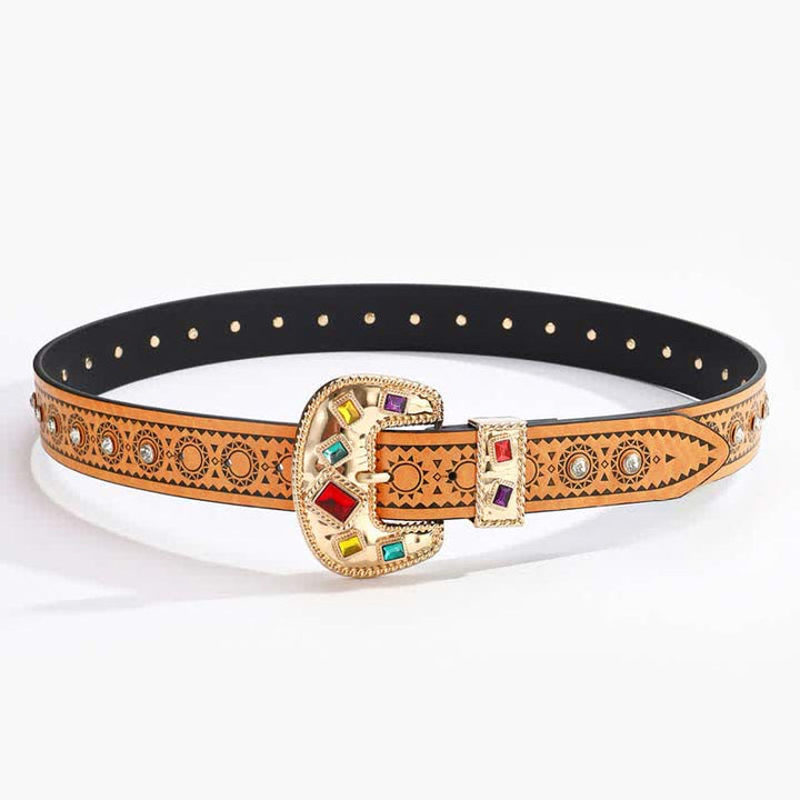 Cintura in pelle vintage con diamanti artificiali intarsiati in metallo esotico
