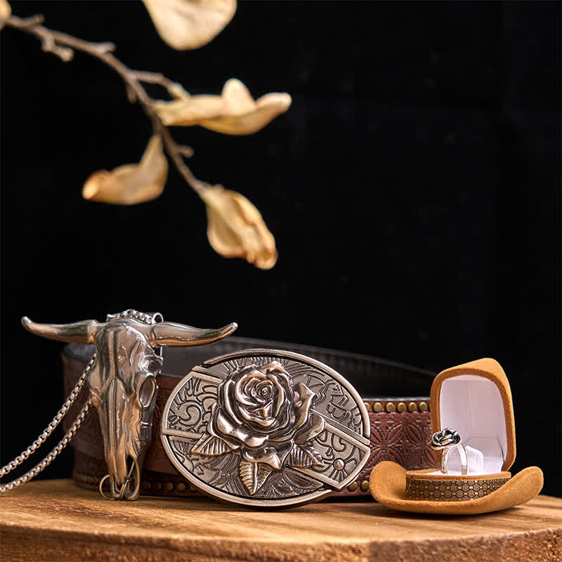 Set di ciondoli a forma di toro con fibbia per cintura con coltello nascosto fai da te a tema rosa - Rosa - Cintura con rivetti marroni - 42 - image 6