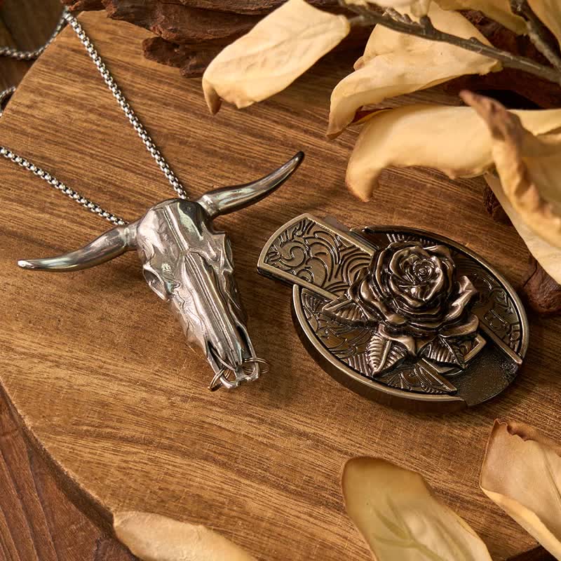 Set di ciondoli a forma di toro con fibbia per cintura con coltello nascosto fai da te a tema rosa