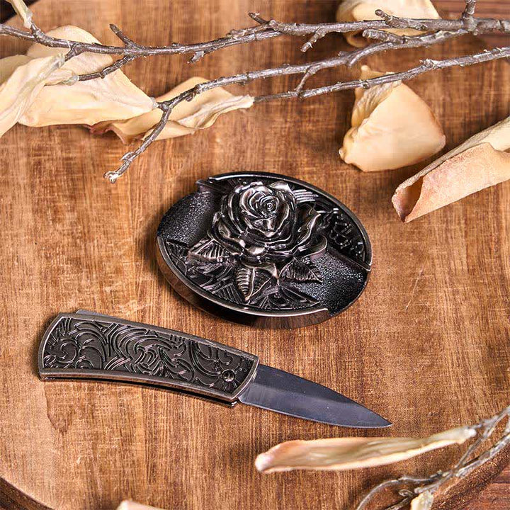 Set di ciondoli a forma di toro turchese con fibbia per cintura fai da te con coltello nascosto a tema rosa - image 5