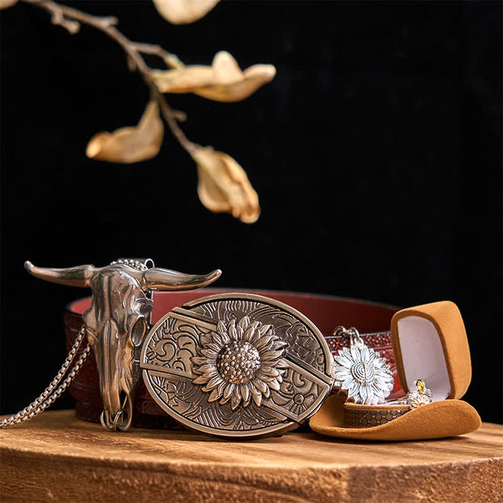 Set di ciondoli a forma di toro con fibbia per cintura con coltello nascosto fai da te a tema girasole