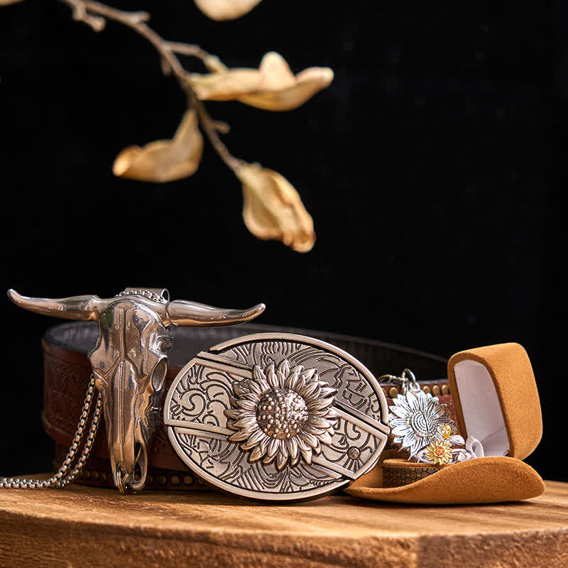 Set di ciondoli a forma di toro con fibbia per cintura con coltello nascosto fai da te a tema girasole