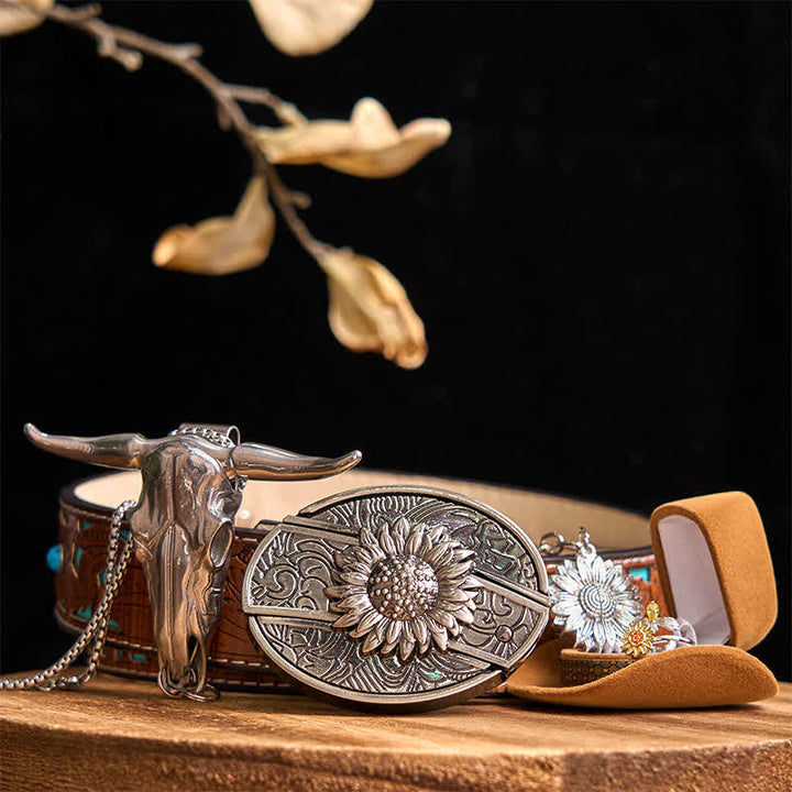 Set di ciondoli a forma di toro con fibbia per cintura con coltello nascosto fai da te a tema girasole
