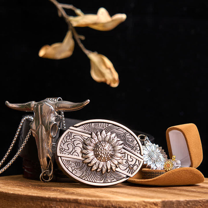 Set di ciondoli a forma di toro con fibbia per cintura con coltello nascosto fai da te a tema girasole